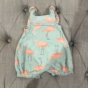 Carter's Aqua Romper with Pink Flamingos